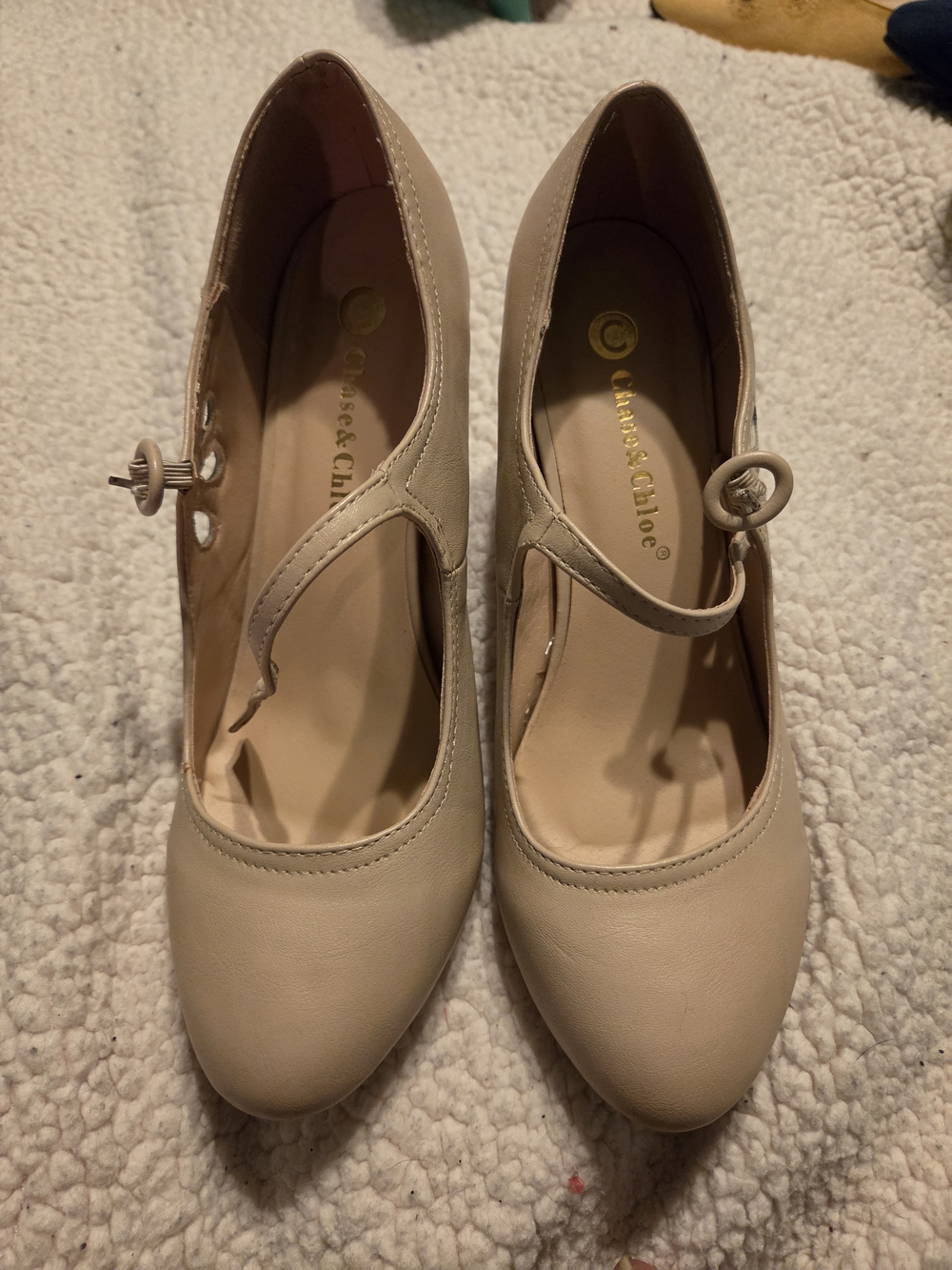 Chase + Chloe Beige Mary Jane Heels